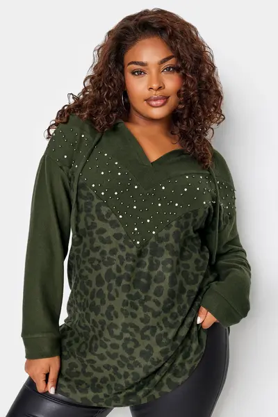 Yours Printed Embellished Hoodie Green