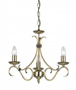 3 Light Multi Arm Ceiling Pendant Antique Brass, E14