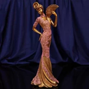 Raffles Collection Lady Figurine Bronze & Pink Finish 34cm