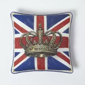 HOMESCAPES Union Jack and Crown Cushion British Flag Tapestry 40 x 40cm - Red, White, Blue, Gold