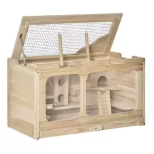 Pawhut Wooden Hamster Cage & Play House For Indoors - Brown