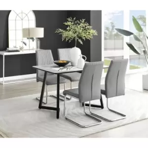 Furniturebox Carson White Marble Effect Recatngular 120cm Dining Table & 4 Grey Lorenzo Faux Leather Chairs