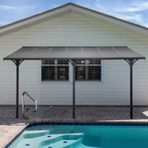 Outsunny Outdoor Patio Gazebo Pergola, Aluminum Post, 4.35 x 3m PC Roof, Mounted on the Wall