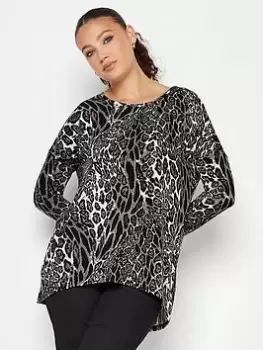 Long Tall Sally Animal Print Long Sleeve Top, Black, Size 12, Women