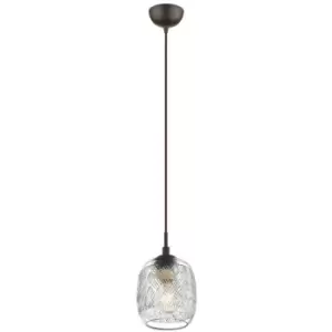 Everett 14cm Dome Pendant Ceiling Light Clear Glass Brown Metal Base Brown Fabric Wire LED E14 - Merano