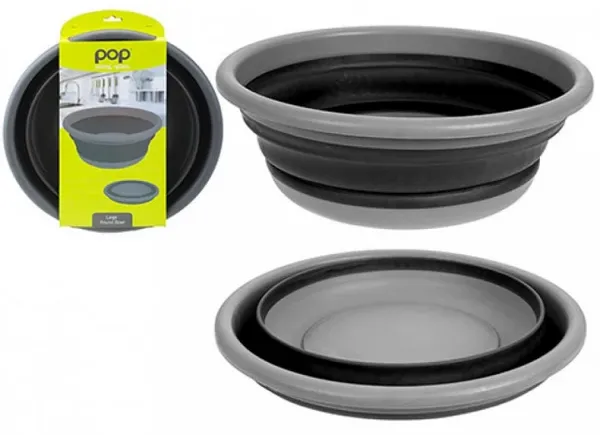 7 Litre Black and Grey Large Collapsible Camping Round Bowl