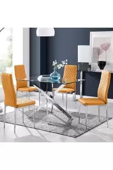 Leonardo Glass And Chrome Metal Dining Table And 4 Milan Chairs Set