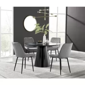 Furniturebox Palma Black Semi Gloss 120cm Round Minimalist Dining Table & 4 Grey Pesaro Black Leg Chairs