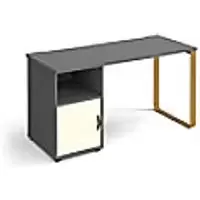 Rectangular Sleigh Frame Desk Onyx Grey Wood/Metal Sleigh Legs Brass Cairo 1400 x 600 x 730mm With cupboard