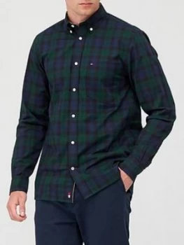 Tommy Hilfiger Flex Black Watch Check Shirt - Green Navy, Green/Navy, Size XL, Men