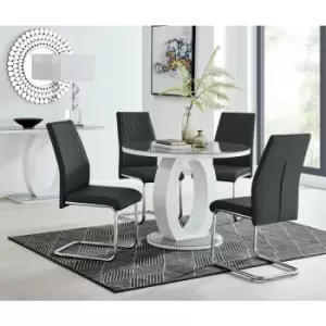 Giovani Grey White High Gloss And Glass 100cm Round Dining Table And 4 Black Lorenzo Chairs Set - Black