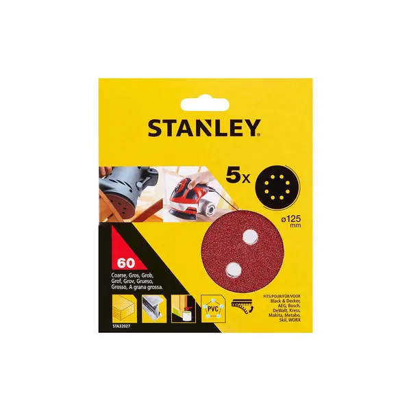 STANLEY Random Orbital Sanding Discs 125mm - Pack of 5 60G (STA32027-XJ)