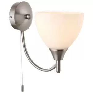 Dimmable LED Wall Light Satin Chrome & Frosted Glass Shade Curved Lamp Lighting