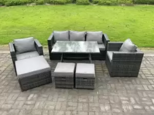 Fimous 5 Seater Outdoor Dark Grey Rattan Lounge Complete Sofa Set with 2 Stools and Big Footstool