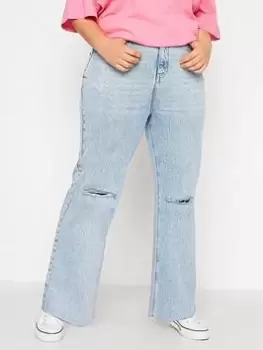 Yours Clothing Rip Knee Wide Leg Jean Bleach