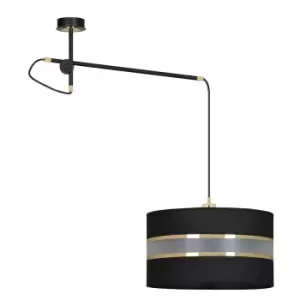 Korno Black Pendant Ceiling Light with Black, Gold Fabric Shades, 1x E27