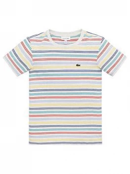 Lacoste Boys Short Sleeve Multi Stripe T-Shirt - Grey, Size 12 Years