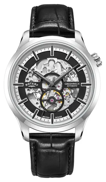 Rotary GS02945/87 Greenwich Black Skeleton Dial Black Watch