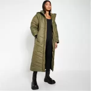 I Saw It First Petite Chevron Padded Maxi Coat - Green