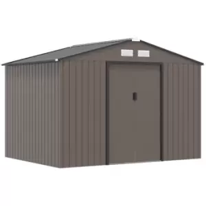 Outsunny - 9 x 6FT Outdoor Storage Garden Shed Sliding Door Galvanised Metal Brown - Brown