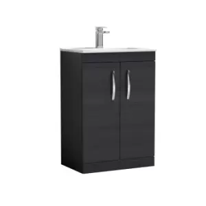 Nuie Athena 600 Floor Standing 2-door Vanity & Minimalist Basin - Black Woodgrain