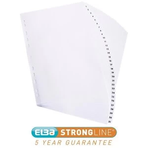 Elba A4 Strongline Mylar reinforced Dividers Europunched 1 31 Clear Tabs White Single