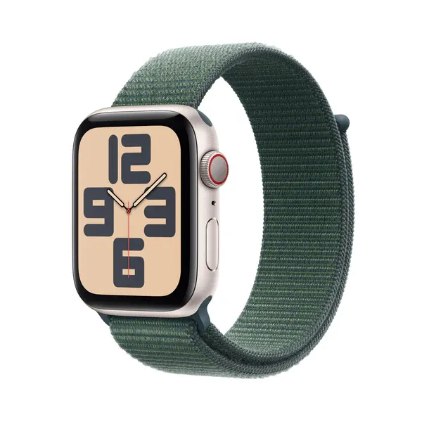 Apple Watch SE (2nd Gen), 44mm, Starlight Aluminium Case, GPS + Cellular [2024] - Lake Green Sport Loop