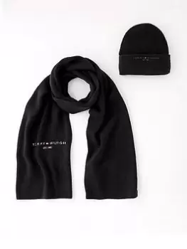 Tommy Hilfiger Th Horizon Scarf & Beanie Gift Set - Black