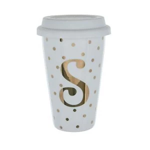 Initials S Double Walled Travel Mug With Silicone Lid - Gold Spots