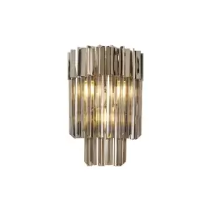 Luminosa Poland Wall Lamp 3 Light E14, Polished Nickel, Smoke Sculpted Glass