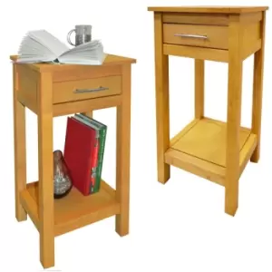 Techstyle Aspen 2 Pack Solid Wood Storage Telephone / End / Bedside Table With Drawer Light Wood