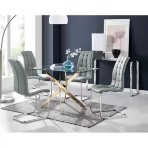 Furniture Box Leonardo 4 Gold Dining Table and 4 Grey Murano Chairs