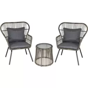 Outsunny - 3 pcs Webbed pe Rattan Outdoor Patio Set w/ Cushions Steel Frame Grey - Grey