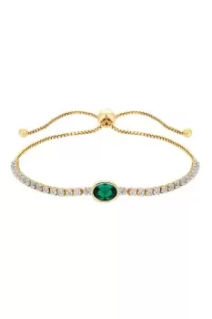 Gold Plate Cubic Zirconia Green Stone Toggle Bracelet