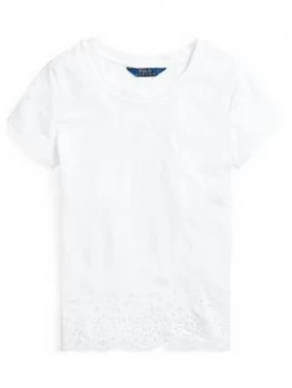 Ralph Lauren Girls Short Sleeve Eyelet Trim T-Shirt - White