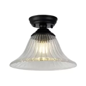 Luminosa Talisa Flush Ceiling Lamp E27 With Bell 30cm Glass Shade Matt Black, Clear