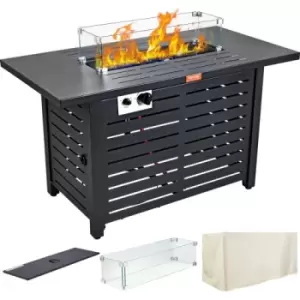 VEVOR Gas Fire Pit Table, 43 In 50000 BTU, Propane Outdoor Wicker Patio fire Pits with Carbon Steel Tabletop, Lava Rock, Glass Wind Guard, Cover, Add