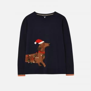 Joules Womens Festive Intarsia Knit Jumper - Navy Dog - UK 8