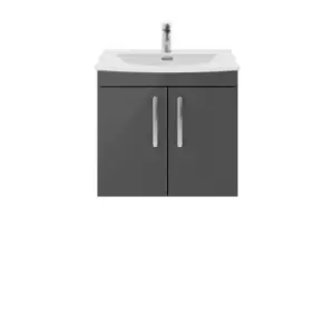 Nuie Athena 600 Wall Hung 2-door Vanity & Curved Basin - Gloss Grey