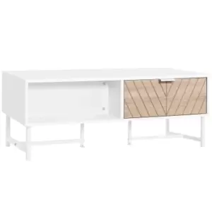 Homcom Modern Coffee Table With Central Drawer Storage White And Natural