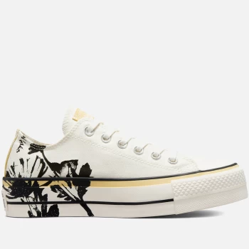 Converse Womens Chuck Taylor All Star Hybrid Floral Lift Ox Trainers - Egret/Saturn Gold/Black - UK 4