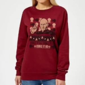 Star Trek: The Next Generation Make It So Womens Christmas Sweatshirt - Burgundy - L