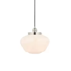 Polished Nickel Ceiling Pendant Light Opal Glass Shade Hanging Lighting Fixture