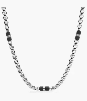 Fossil Men Black Marble and Silver-Tone Steel Beaded Necklace