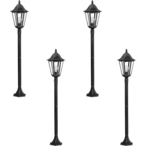 4 PACK IP44 Outdoor Bollard Light Black & Silver Lantern 1200mm Post 60W E27