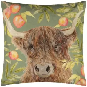 Grove Highland Cow Outdoor Cushion Olive, Olive / 43 x 43cm / Polyester Filled