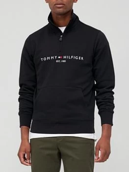 Tommy Hilfiger Logo Quarter Zip Sweat - Black Size M Men