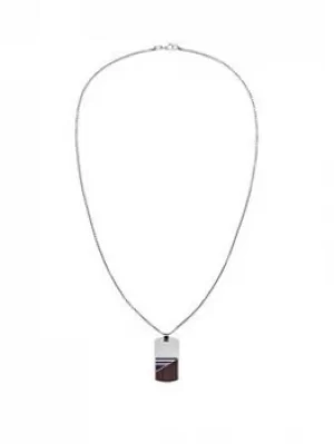 Tommy Hilfiger Wood Dog Tag Necklace, Silver, Men