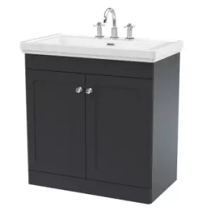 Nuie Classique 800mm Floor Standing 2-door Unit & Basin 3 Tap Holes - Satin Anthracite