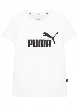 Puma Girls Essential Logo Short Sleeve T-Shirt - White, Size 3-4 Years, Women